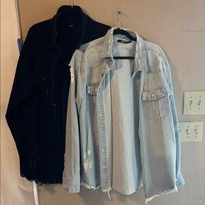 DISTRESSED DENIM SHIRT JACKET BUNDLE LIGHT WASH & BLACK SIZE XXL